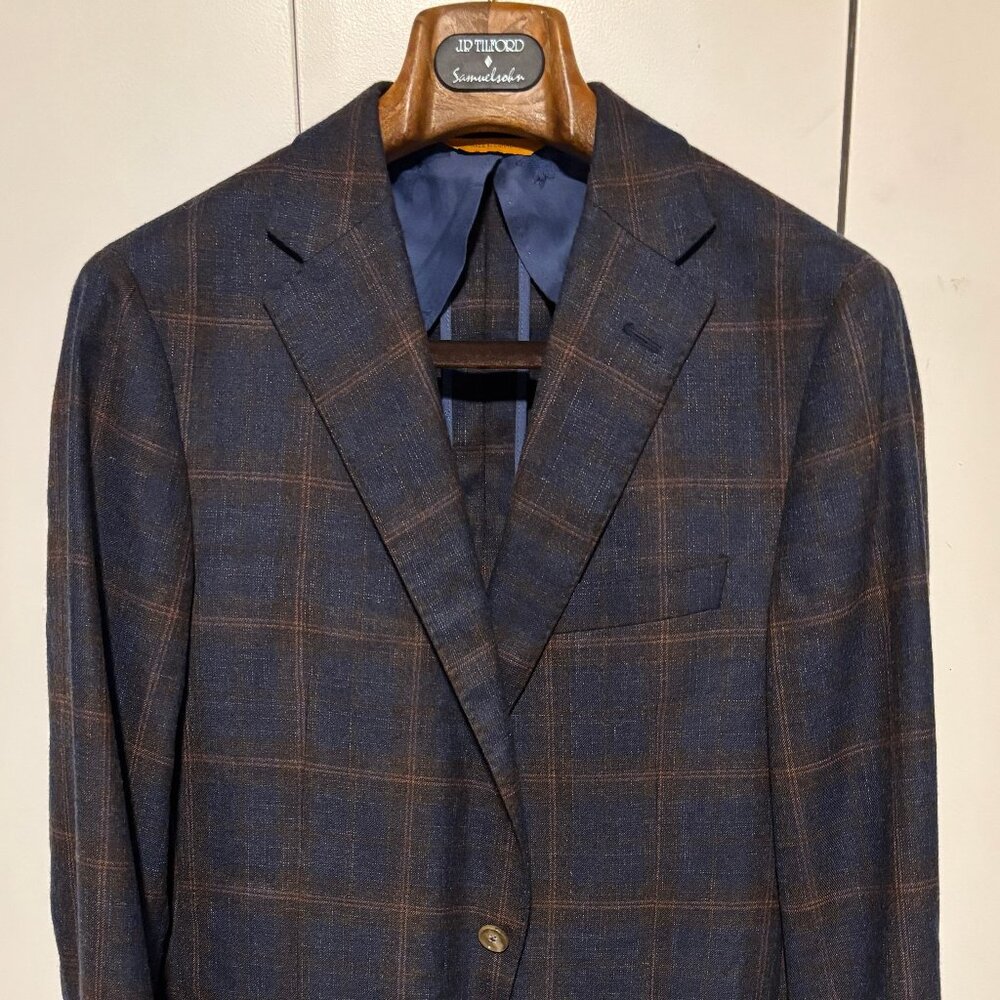 $1600 Hickey Freeman Wool Silk Linen Check Sport Coat / Blazer - 39 (38/40)